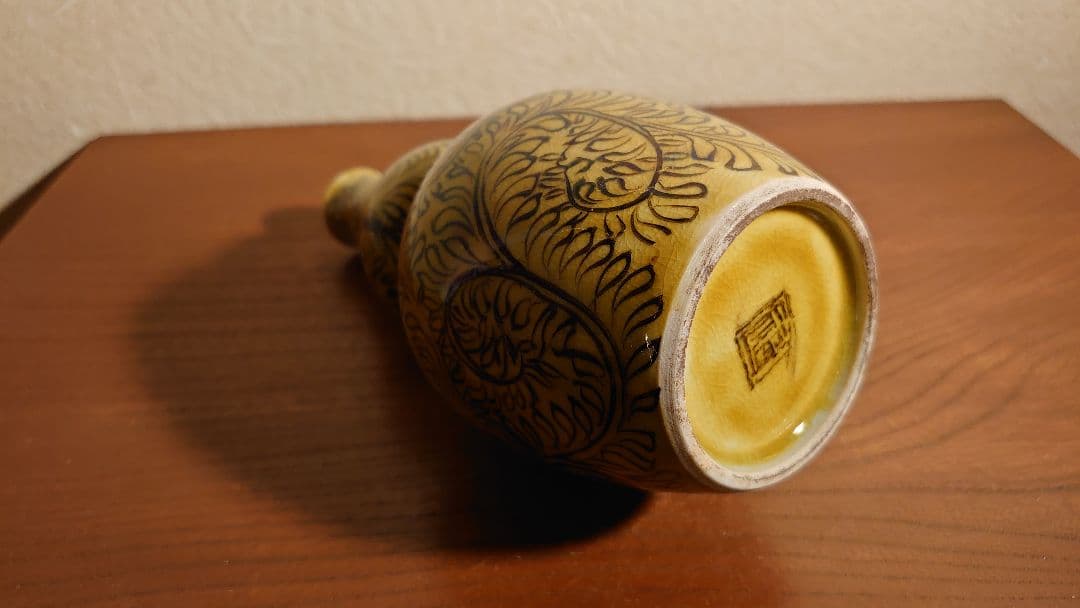 古九谷 九谷焼 徳利 ねじり 花入 蔵出し 江戸期 角福 緑釉 1客 【