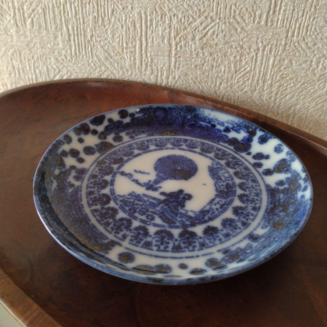 希少明治期図変わり文明開化気球西洋人印判皿