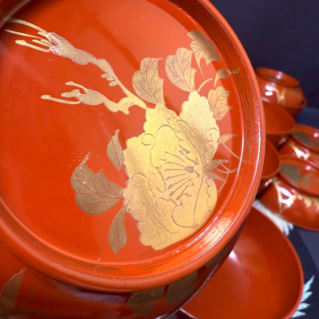 漆器輪島塗蒔絵木製朱蓋付椀お煮物椀吸物椀10客骨董品
