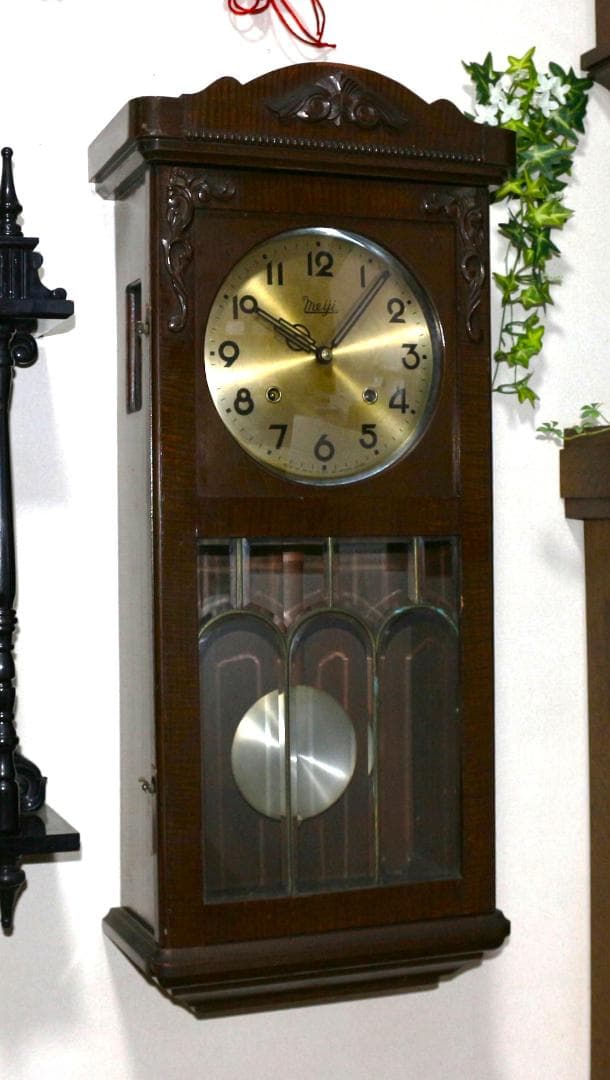 可動品 中型 meiji 明治時計 柱時計　掛け時計　８日巻き　キンコン打ち