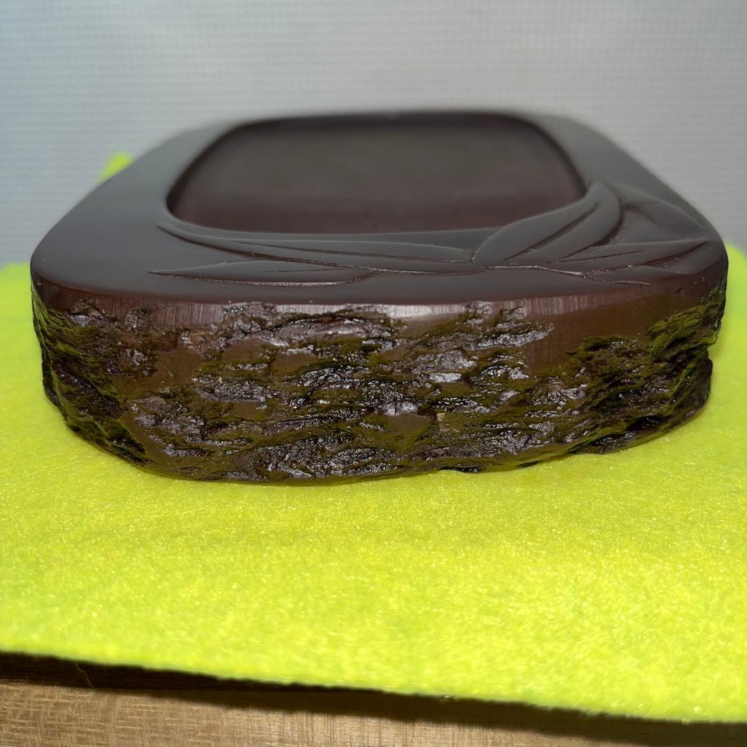 ⭕️赤間硯 笹竹彫刻研 下井昭竜山 未使用美品 四六寸