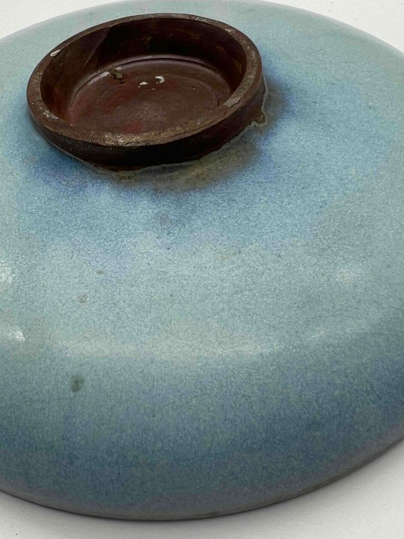 宋時代 青磁 鈞窯青釉飛紫紅斑盤 【旧家蔵出し】 窯変釉 辰砂皿(E-93