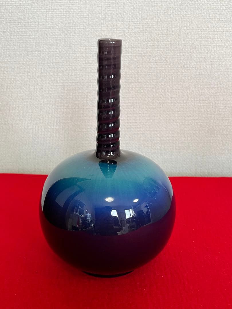 人間国宝 柳雨軒 三代 徳田八十吉  彩釉 花入 管理T187 共箱 陶歴