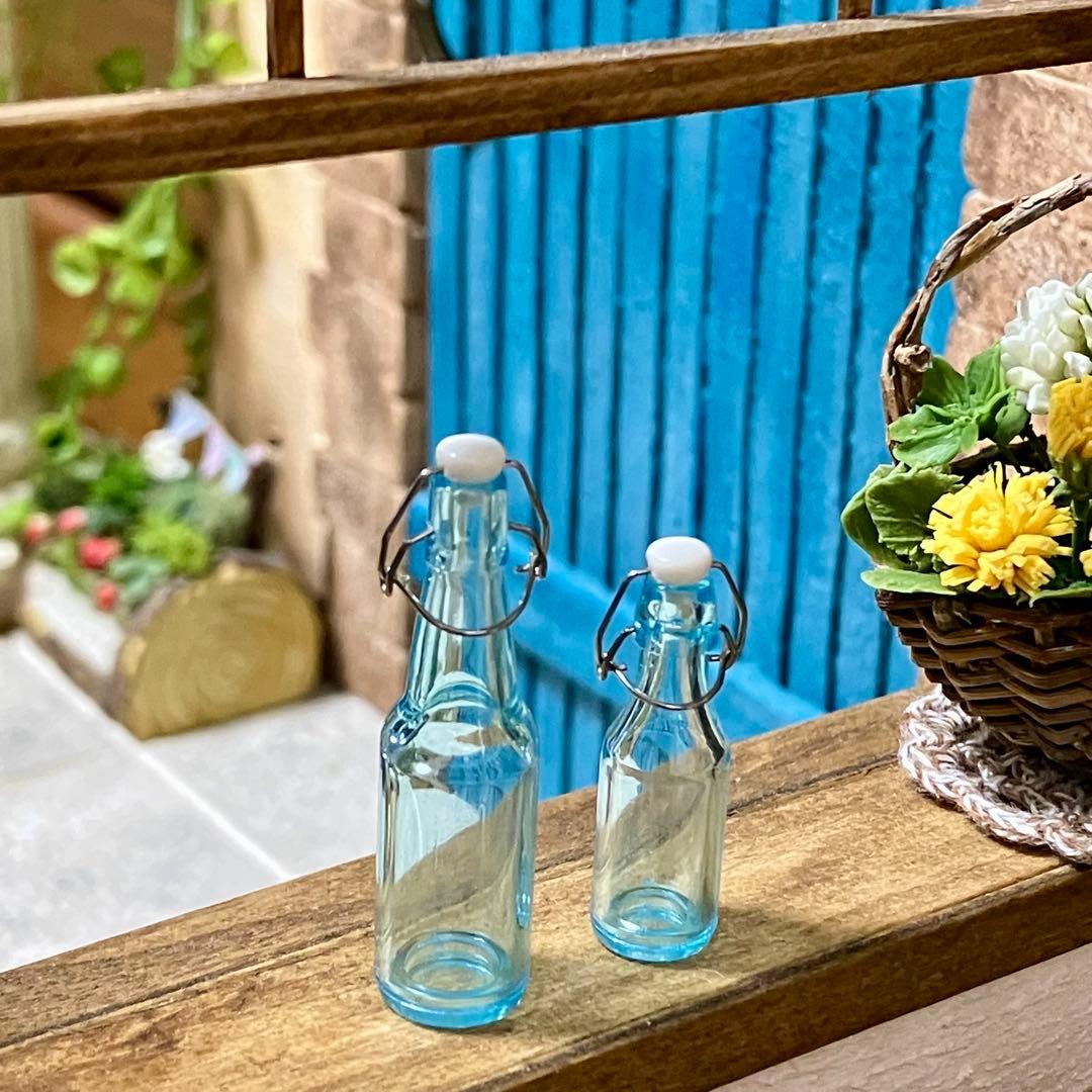 ミニチュア　ボトル2本セット×５色セット　ガラス瓶　ガラスジャー　ドールハウス