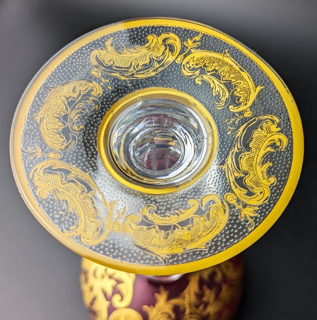 ゴージャスペア☆ルビーレッド 17㎝ 金彩 多面カットステム グラス