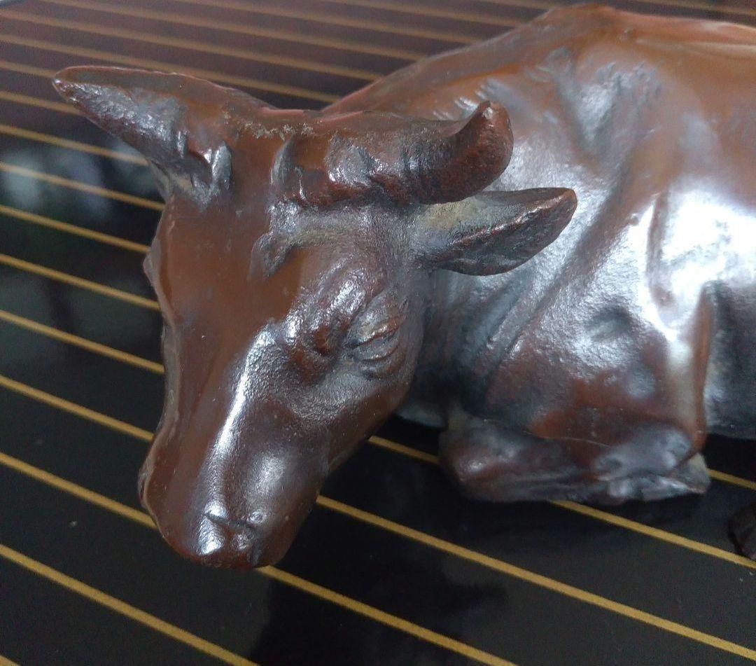 座牛 牛 置物 鋳鉄製 干支置物 高岡銅器 開運招福 銅メッキ ブロンズ