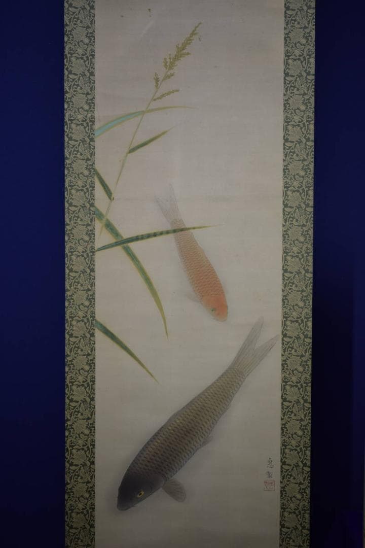真作/恵製/鯉図/布袋屋掛軸HF-354
