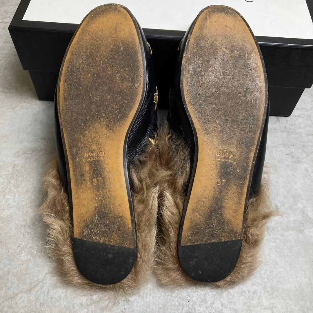 GUCCI グッチ プリンスタウン　37 エンブロイダリー　　ファー　ミュール