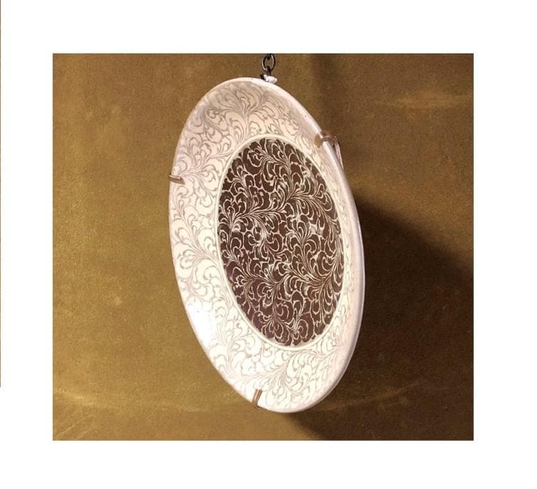 【 宮嶋正行本人作 唐草文大皿 】　益子焼　人間国宝・島岡達三師弟