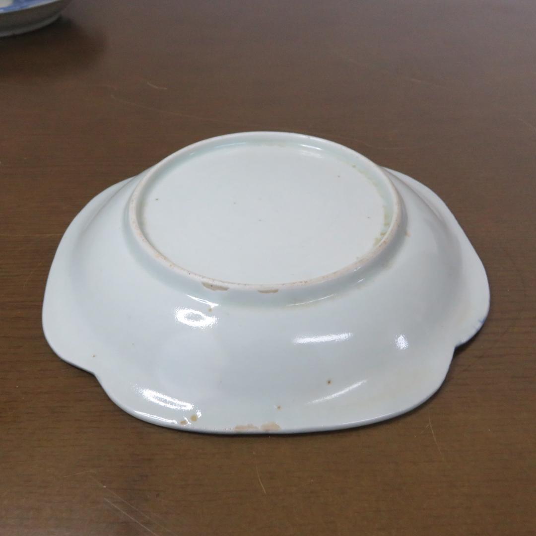 角皿 染付 8枚 山水 江戸 雲 民家 船 変形皿 合箱あり