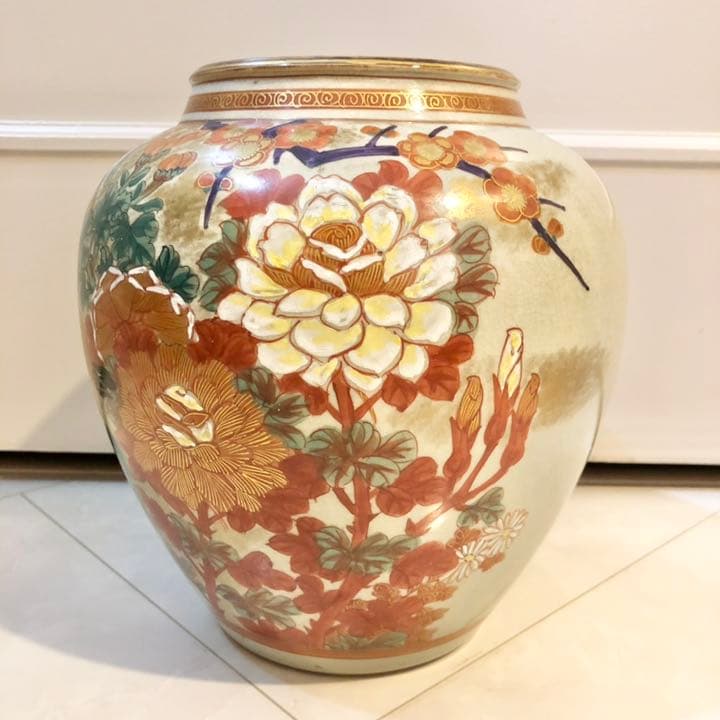 ネット決済・配送】#18 九谷焼 九谷秋峰 花瓶 花柄 鳥文 金彩 骨董品