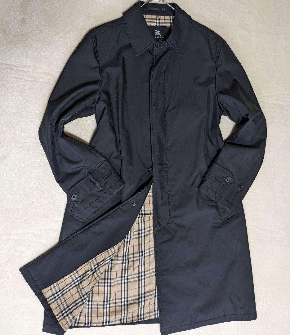 バーバリー ブラックレーベル メンズステンカラーコート L 黒 ノバチェック