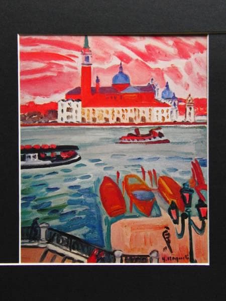 野口 弥太郎、ヴェネチュア風景、希少画集画、額装付