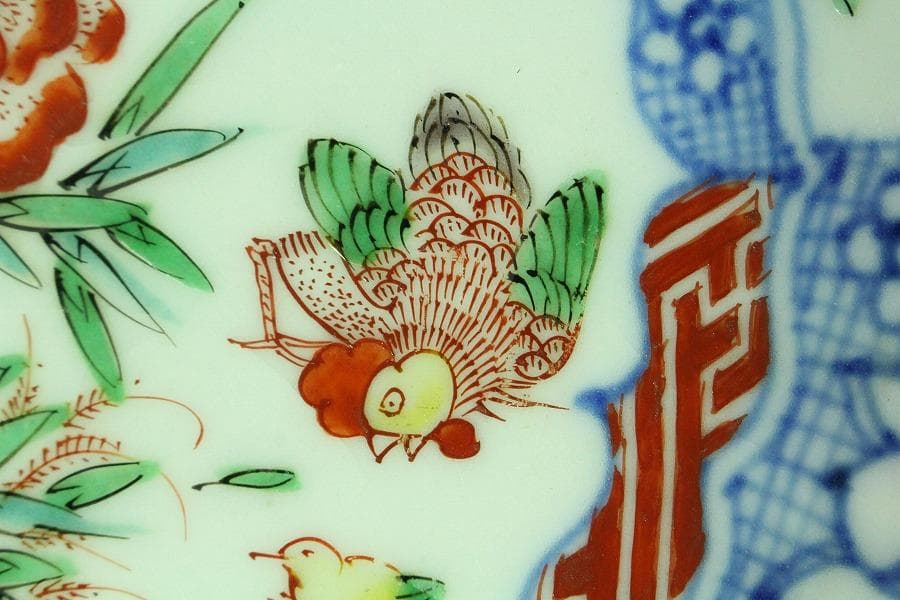 中国美術 赤絵 祥瑞 鶏蝶草花紋 皿 四枚 成化年製 まとめて(K-LC822