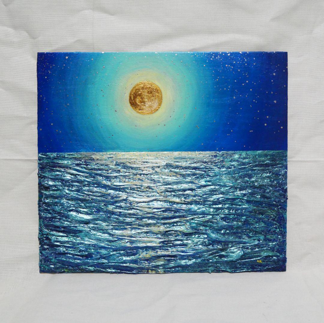 油絵 油彩 油彩画 絵 絵画【満月の海】