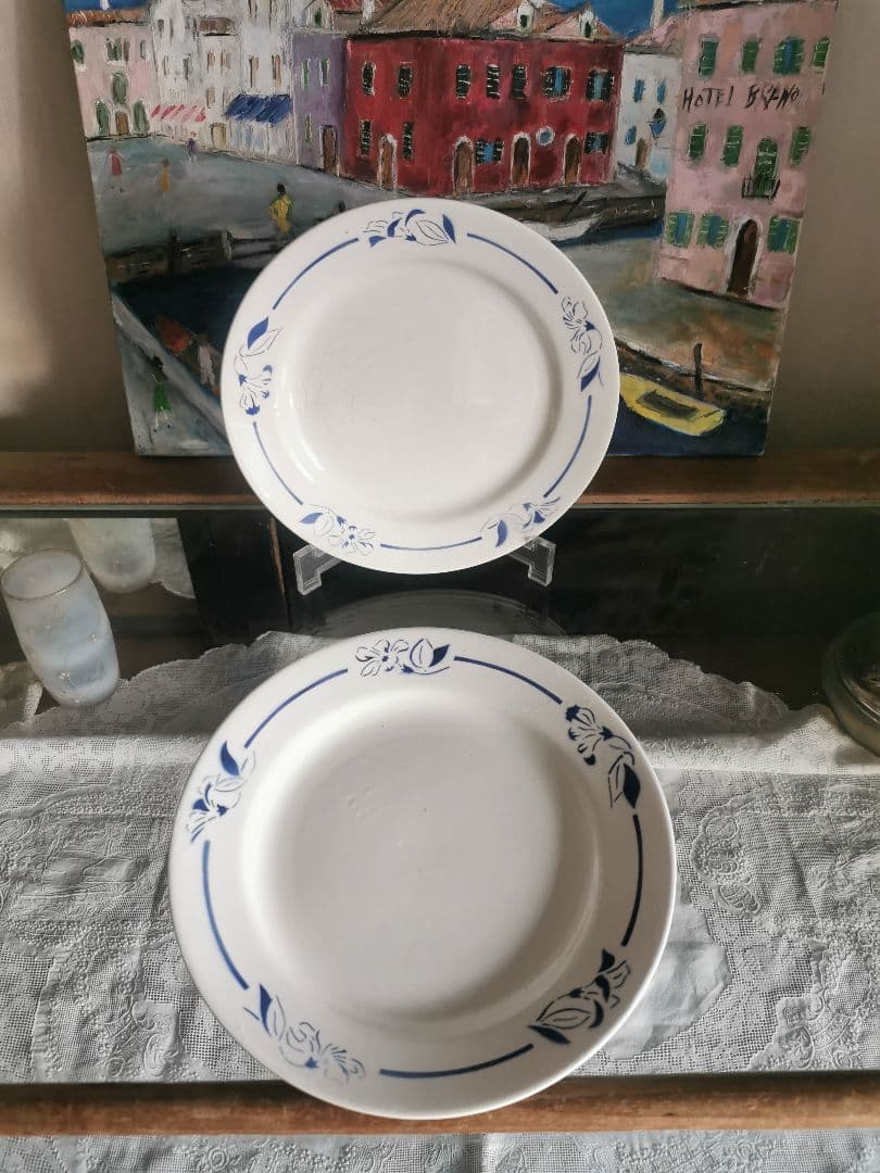 アンティーク クレイユモントロー インディゴの水仙 22㎝プレート2枚