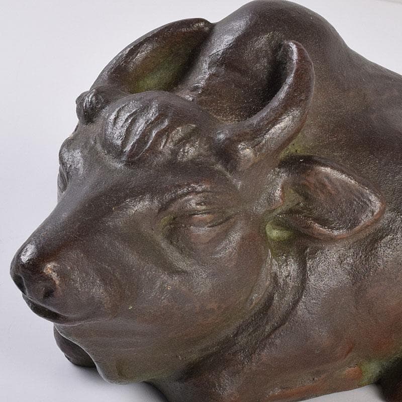 古銅 ブロンズ 牛 置物 在銘 C R8960 美術品・アンティーク・コレクション