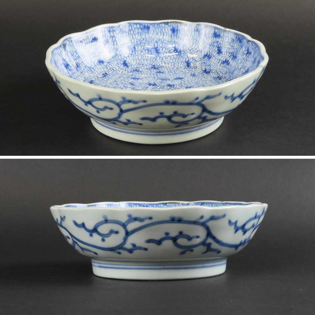 ⭕292 古伊万里 染付 膾皿なます皿5客 みじん微塵唐草文様 江戸期