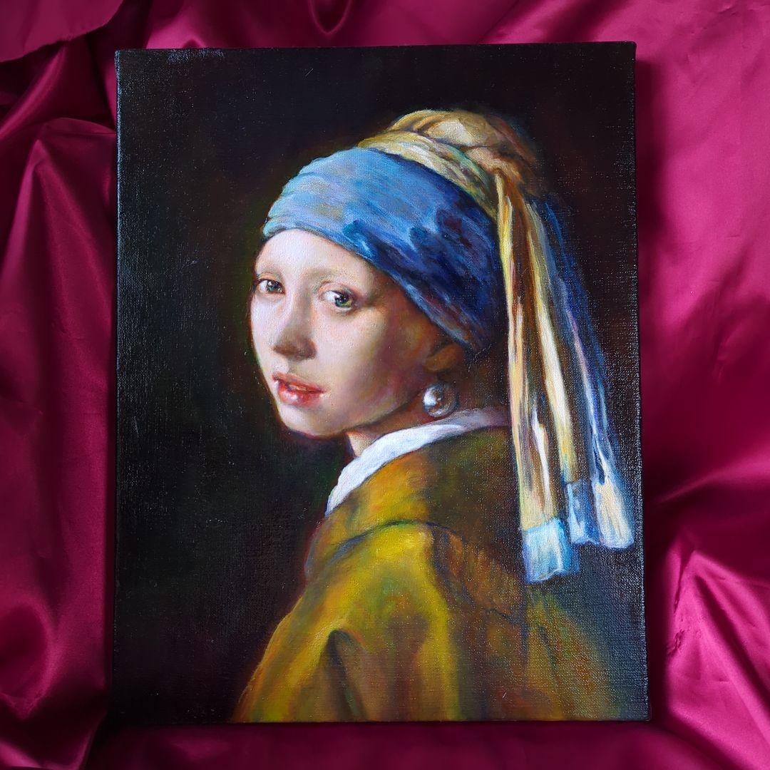 フェルメール【模写】真珠の耳飾りの少女　画家painterTMK真筆　肉筆模写