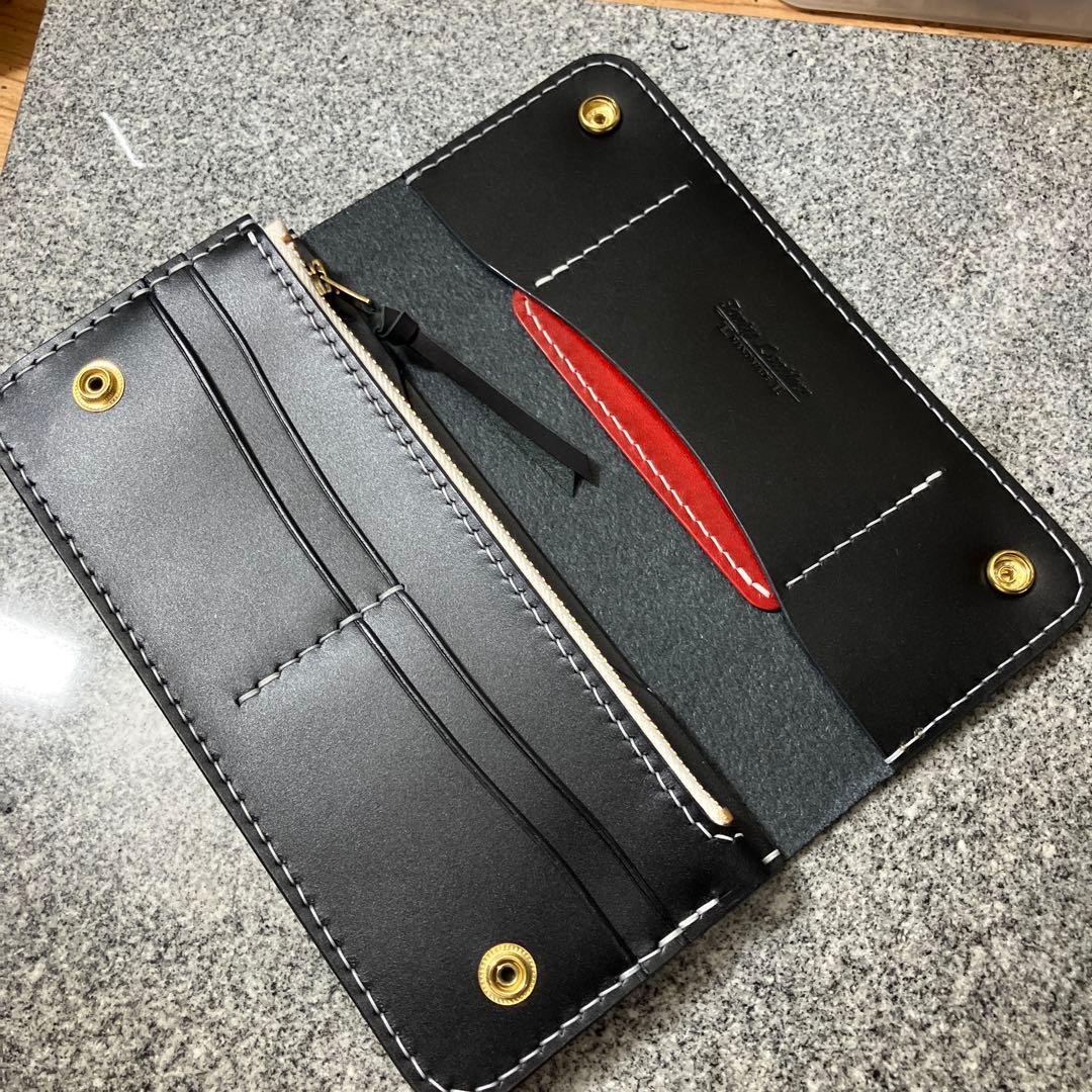 本革トラッカーウォレット 黒×赤