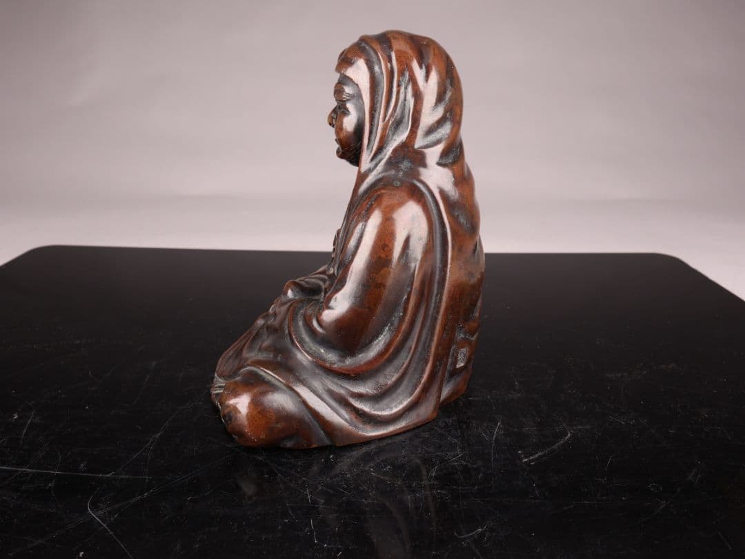 A466 佐渡名工 斑紫銅製達磨像 【本間琢斎】造 置物／箱付 美品 ＊＝