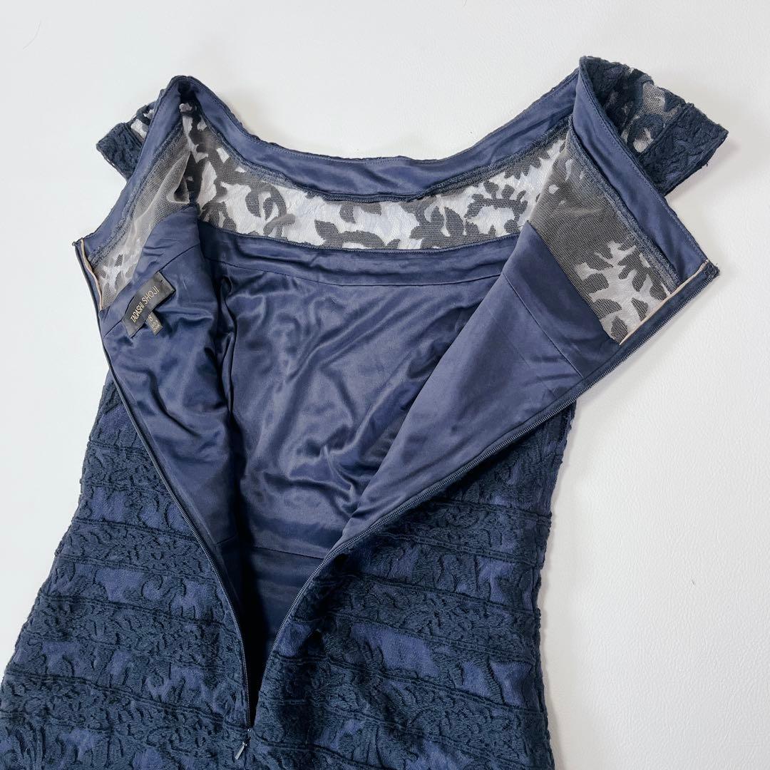 タダシショージ レース 刺繍　スリット ロングドレス　ネイビー　ワンピース