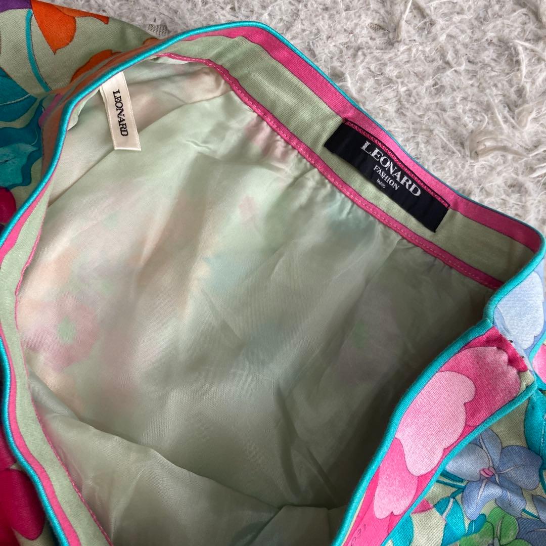 LEONARD 花柄スカート ライトグリーン W66 マルチカラー 華やか