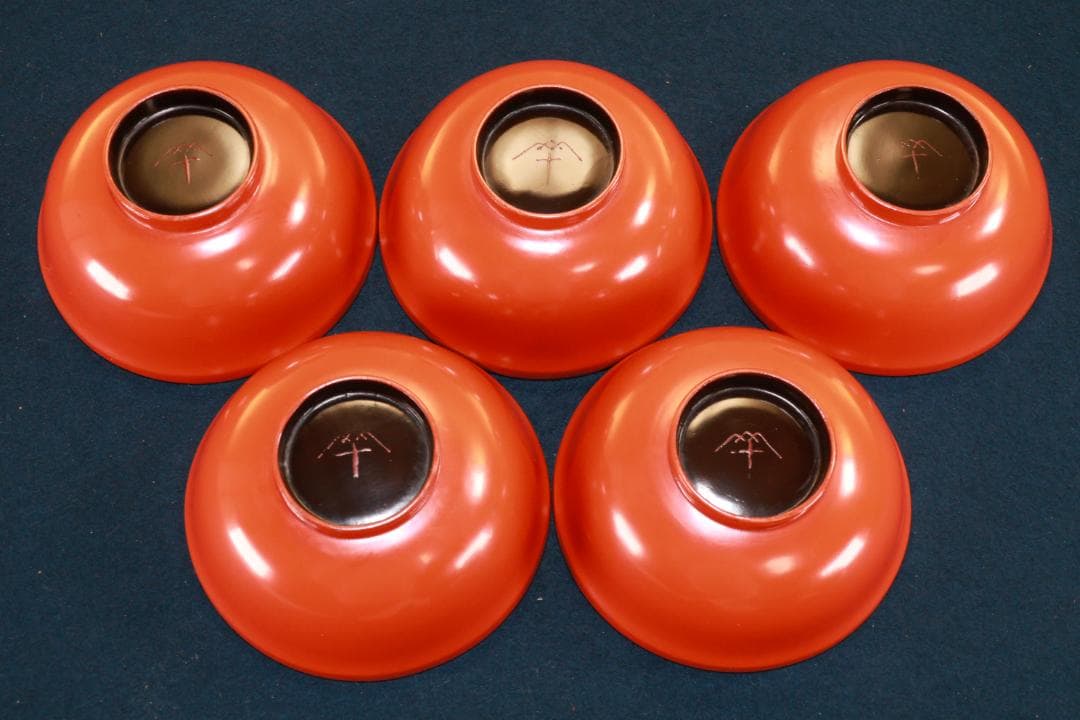 時代漆器　輪島塗　松竹梅蒔絵 　吸物椀　五客　塗椀　汁椀　木製　BJ073