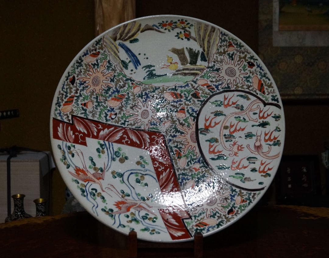 古伊万里蛸唐草金彩変わり図柄大明成化年製手書き染付珍品江戸