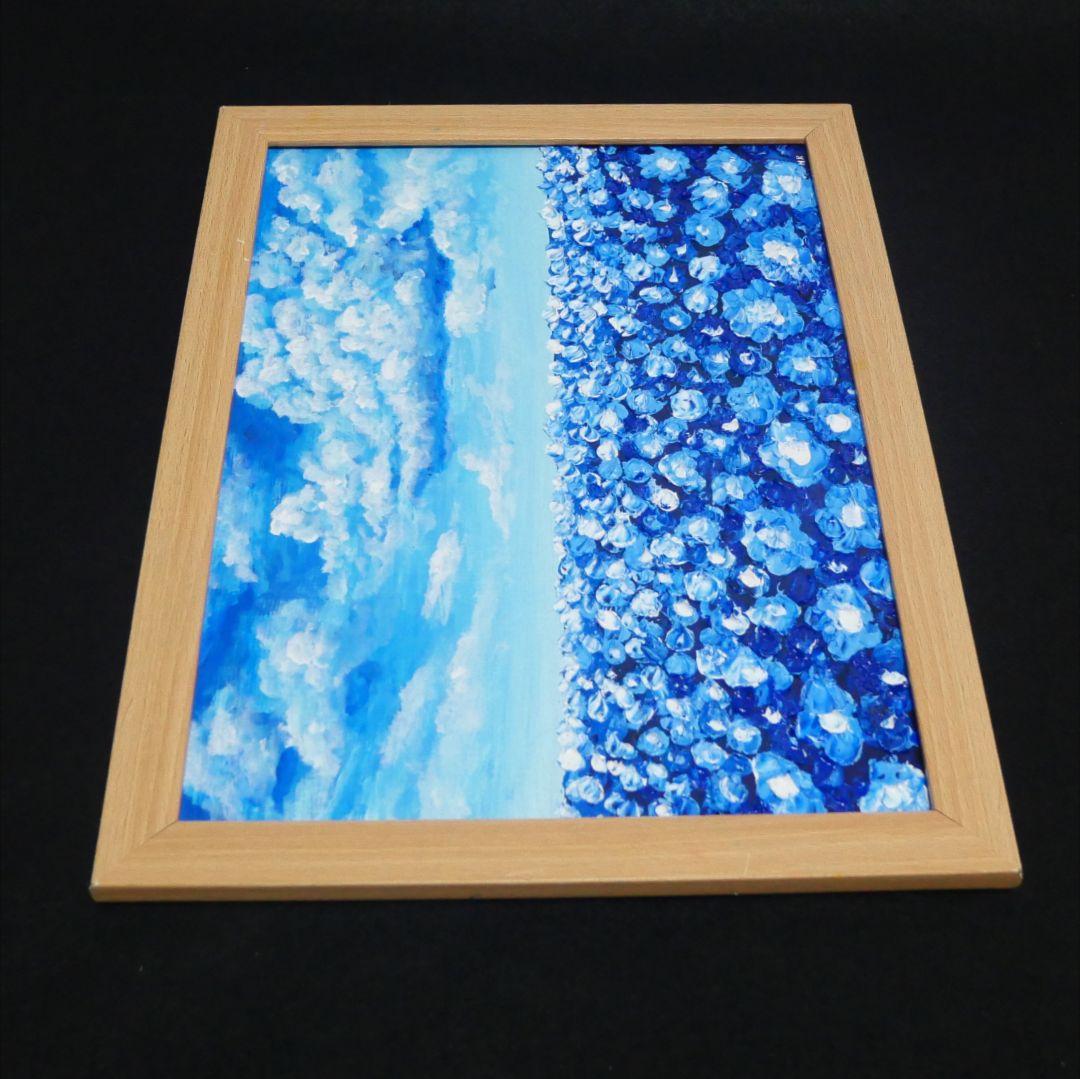 油絵 油彩 油彩画 絵 絵画【青空と雲のネモフィラ】