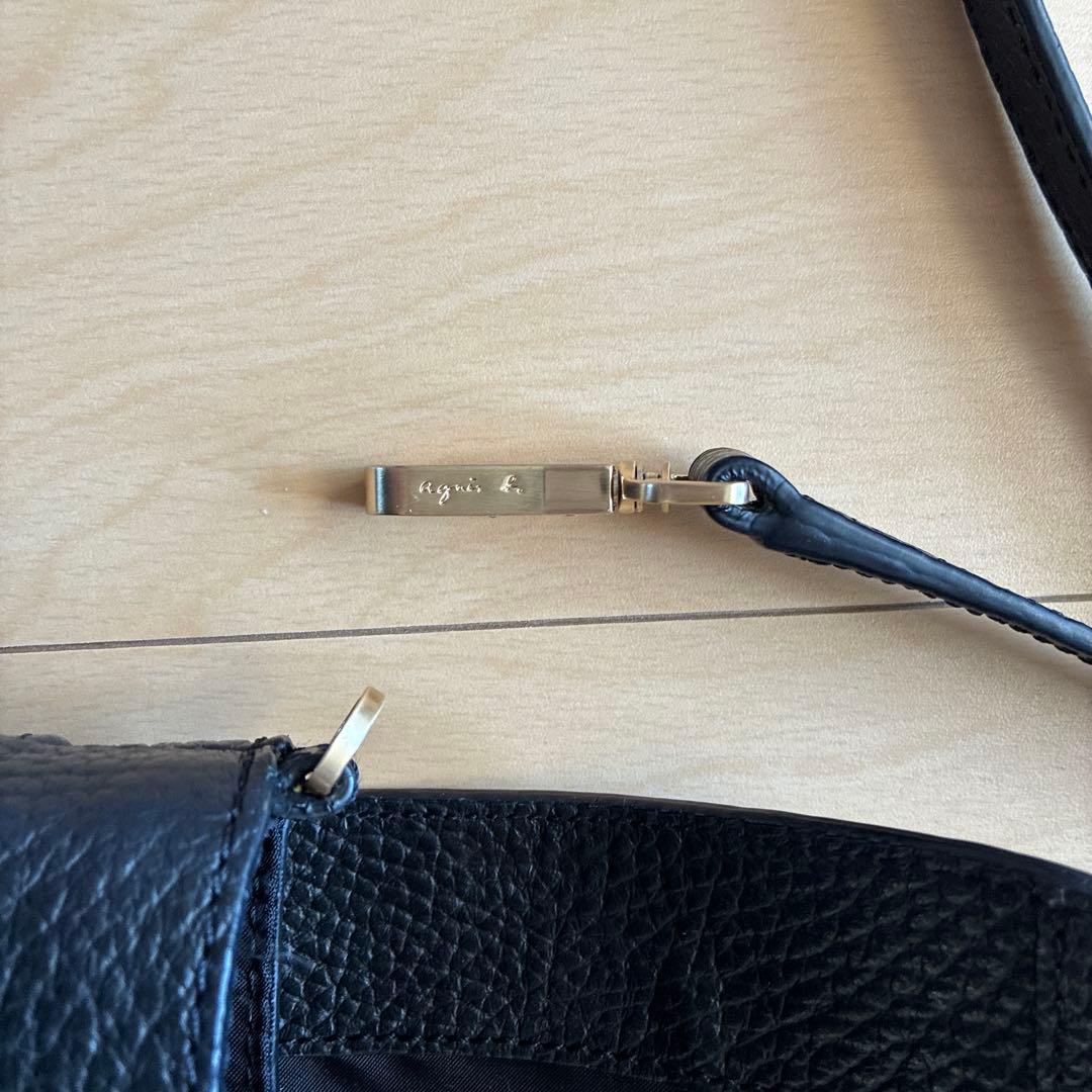 アニエスベー　ショルダーバッグ　黒　シボ革