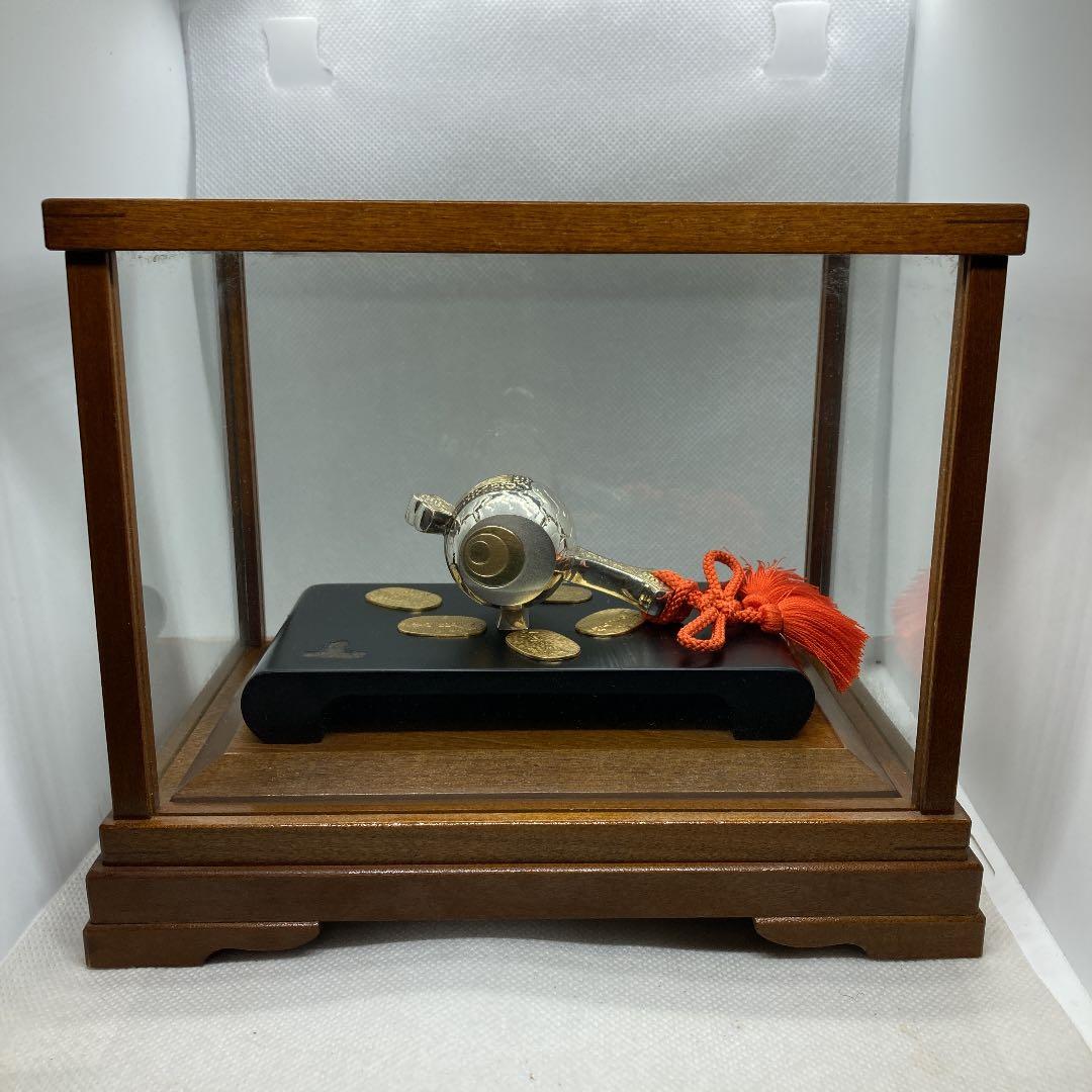銀製 小判小槌 武比古作 木枠ガラスケース 置物 縁起物 シルバー