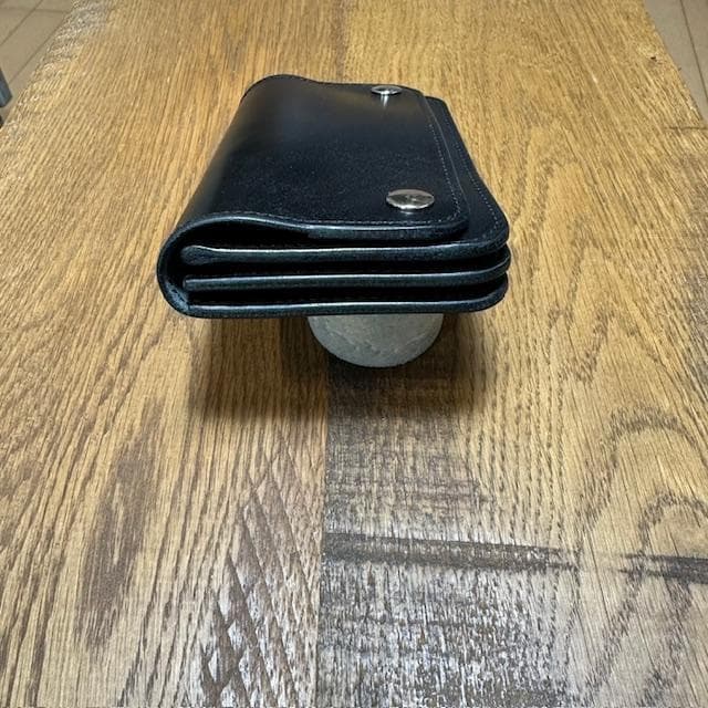 りく　ロングトラッカーウォレット　栃木レザーブラック　シルバー