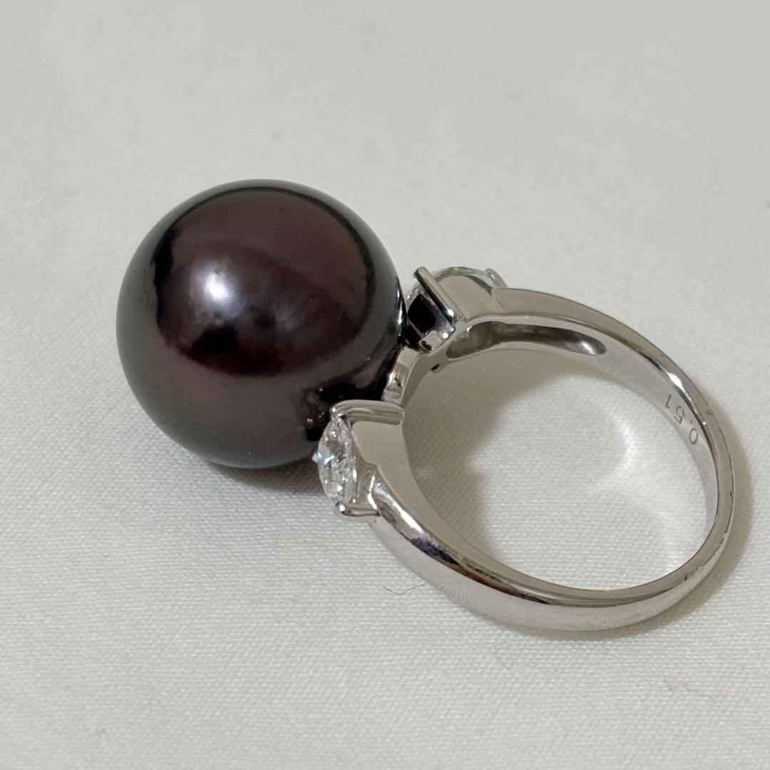 プラチナ ブラックパール ダイヤモンド　指輪 黒蝶真珠 PT900 プラチナ