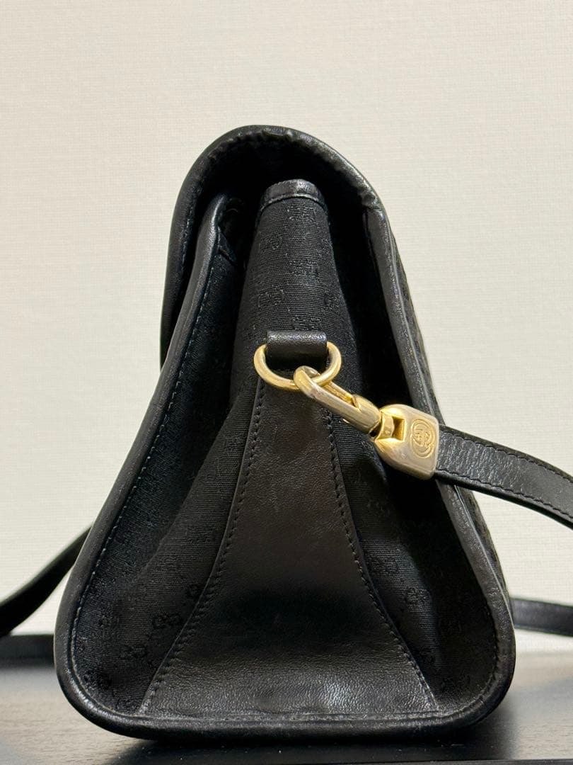 【中古】オールドグッチ GGキャンバス ターンロック 黒※内側難あり