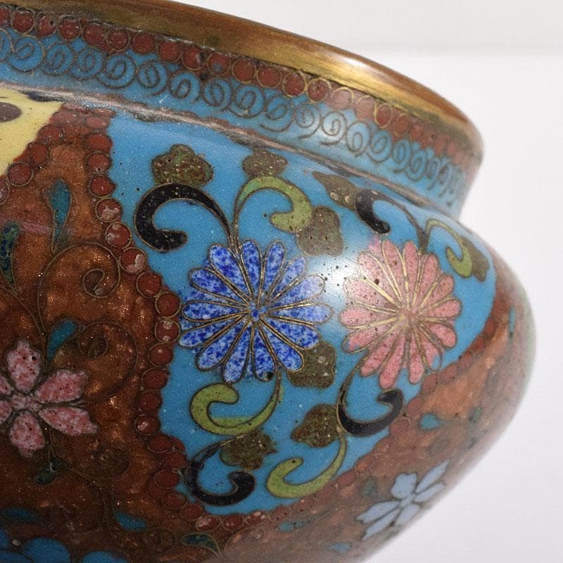 中国 古七宝琺瑯彩 花文 蓋爐 香炉 煎茶碗 3点まとめて