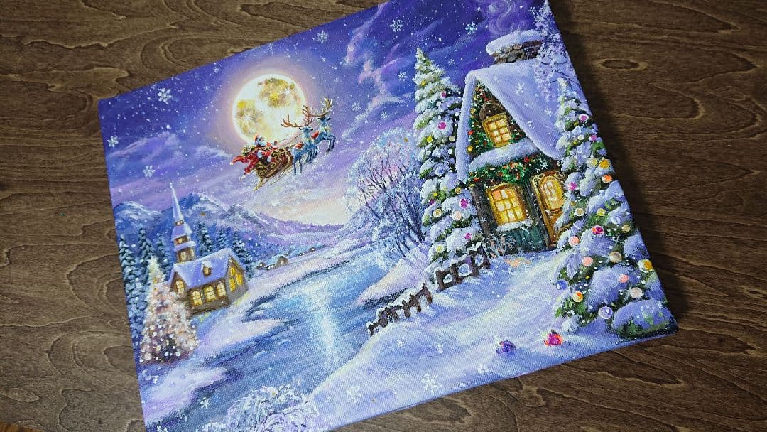 ぷ*あ様 【雪の降る夜】アクリル画 F3 風景画 絵画