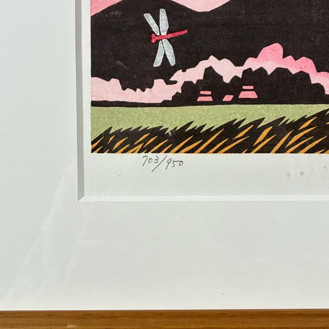 美品 滝平二郎「郷愁の四季 秋 赤とんぼ」木版画 サイン・認定書・証明