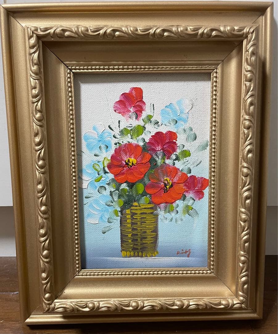 レトロな花 額縁 アンティーク品 花の飾りと楕円形のアート フレーム色