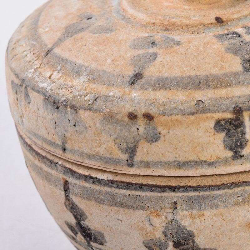 タイ古陶磁 スンコロク 宋胡禄 唐草文 盒子 香合 時代箱付 Z 8540