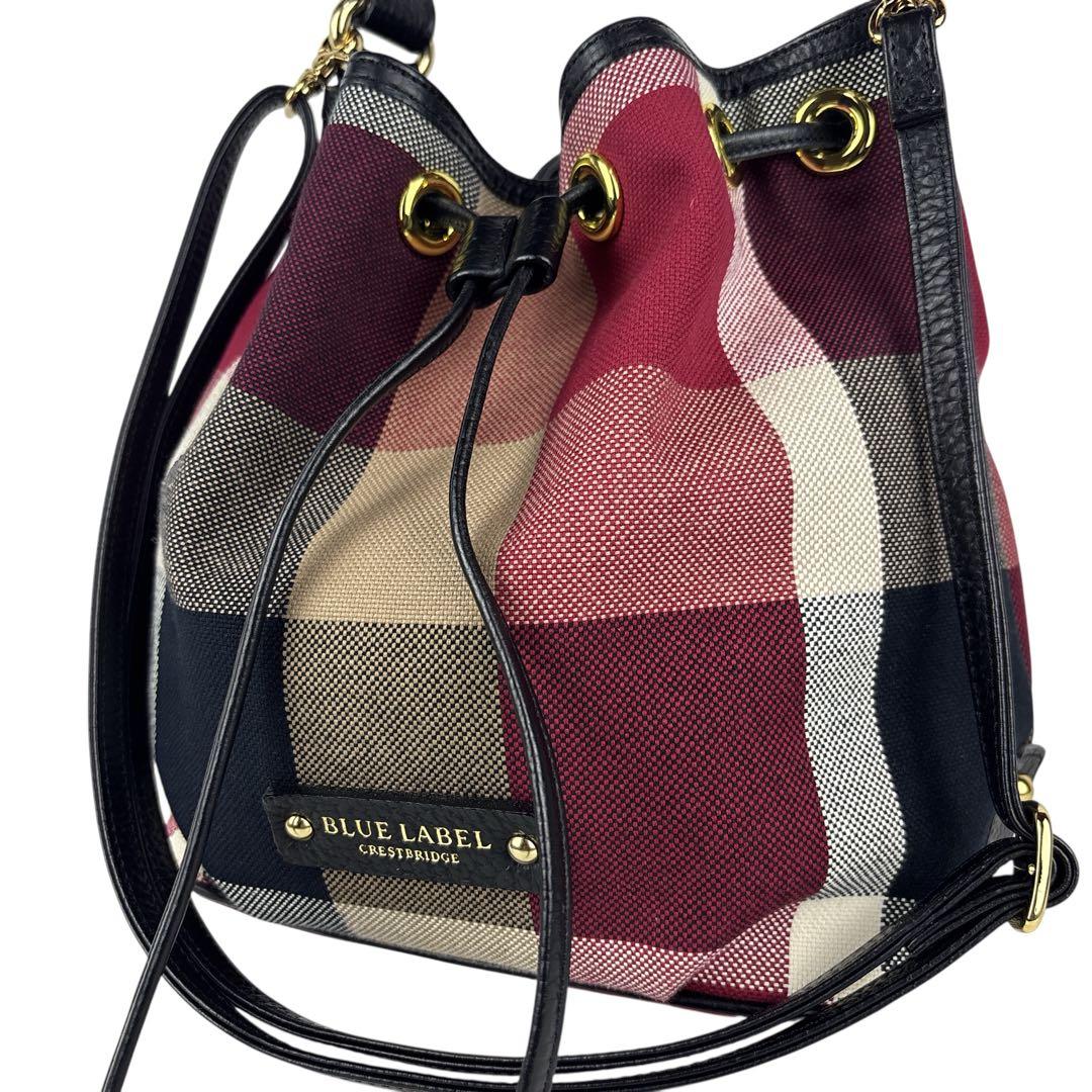 【美品】BLUE LABEL CRESTBRIDGE 巾着 2WAY チェック
