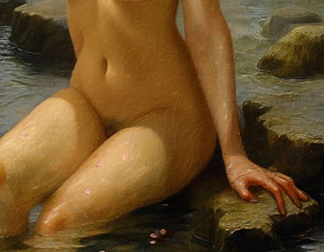 自然と美しい女性の肉体美を取り入れた絵画作品・油絵風アート作品