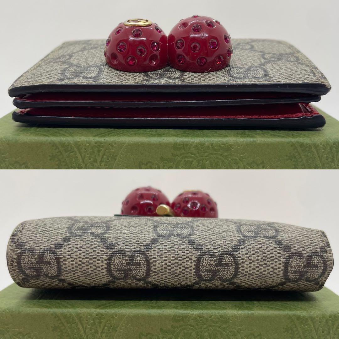 【美品】グッチ 476050・1147 GG スプリーム チェリー 二つ折り財布