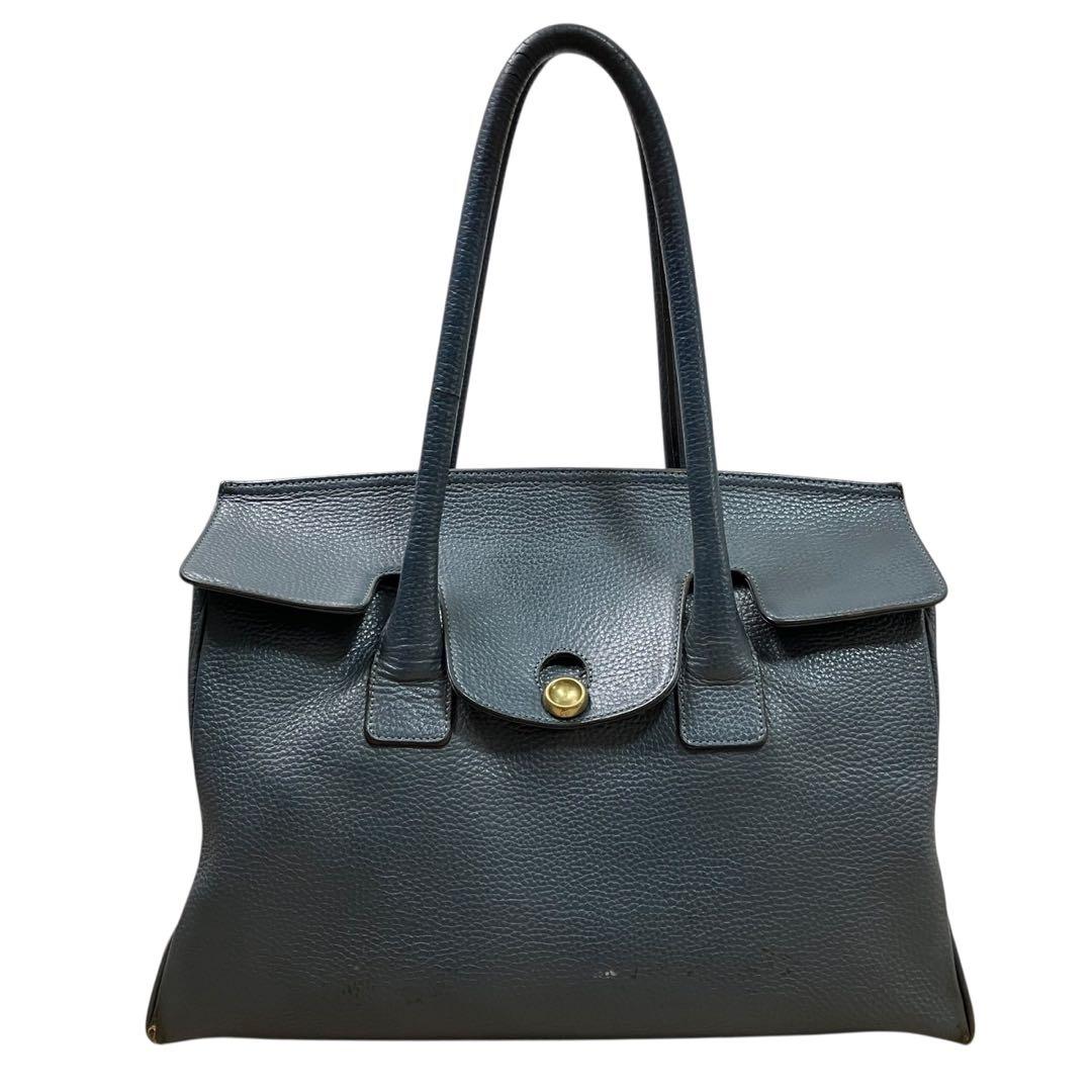 トフアンドロードストーン トートバッグ ルーフボタン レザー A4 ネイビー