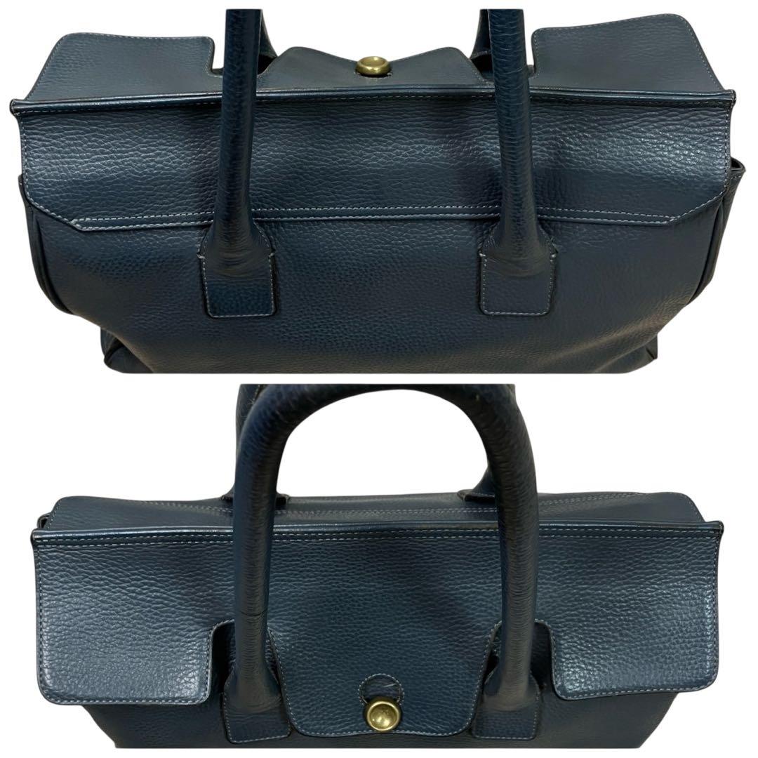 トフアンドロードストーン トートバッグ ルーフボタン レザー A4 ネイビー