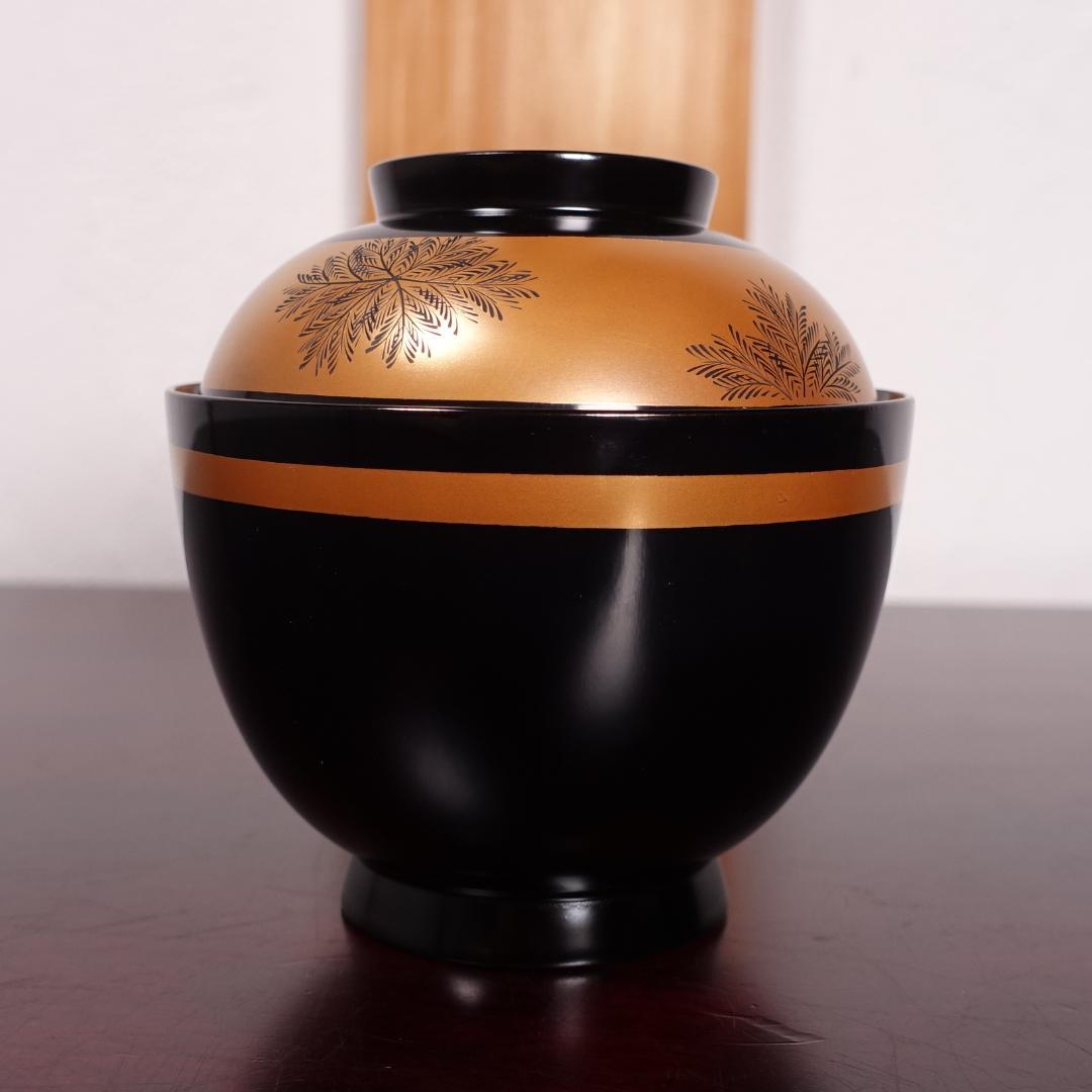 輪島塗 黒塗 蒔絵 草彫 吸物椀 5客 共箱 天然木製漆器