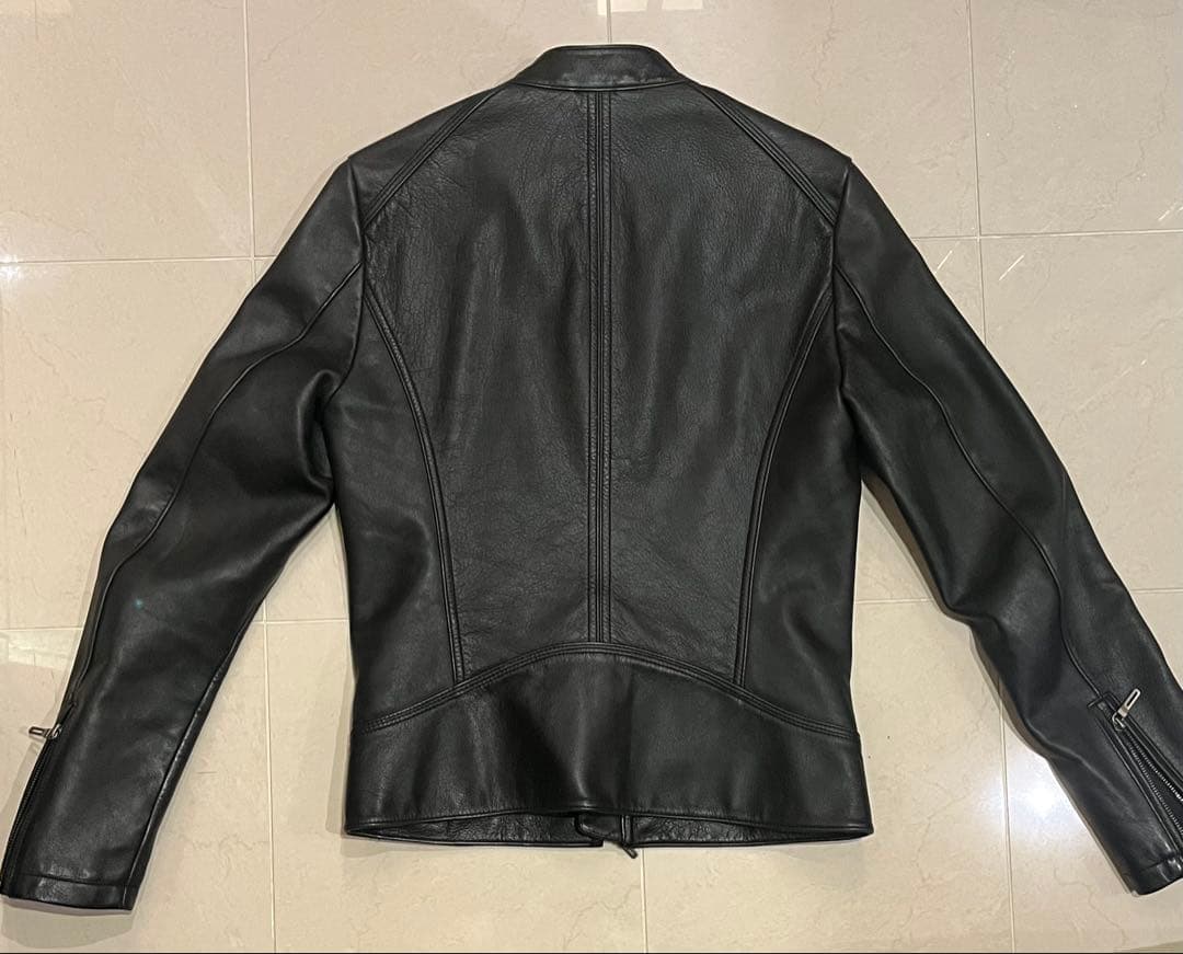 ブラックレザーシングルライダースジャケット サイズ46 FUGA ゴート