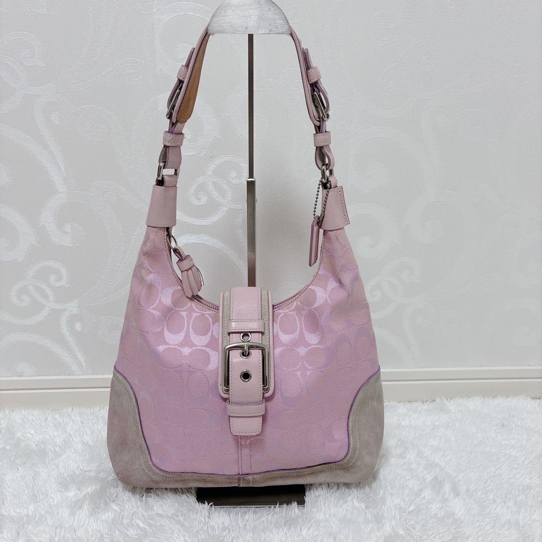 【希少色】COACH シグネチャー ショルダーバッグ ピンク レザー 6824