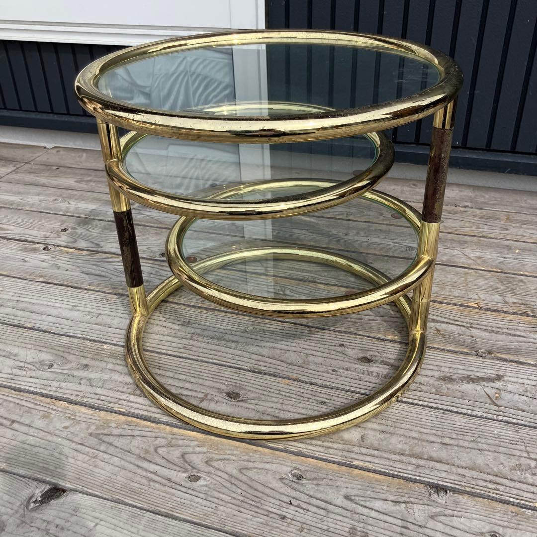 北欧レトロ ミッドセンチュリー 3段ラウンドテーブル ガラスサイド