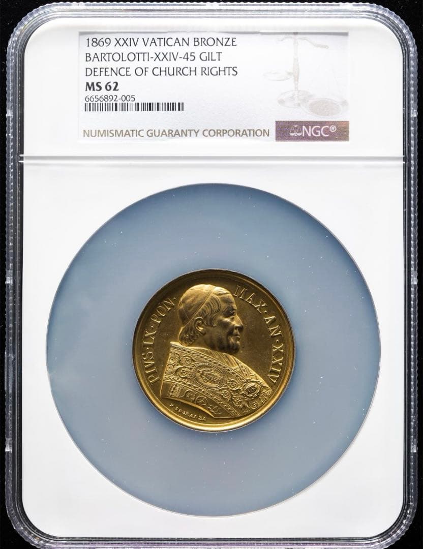 おまとめ対象❗️1869年 ピウス9世 金メッキGILDメダル 特大スラブ入り